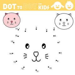Dot to dot games for kids. Cat. Connect the numbers and drawing a kitten. Coloring. Book. Puzzle activity worksheet. Sketch vector illustration