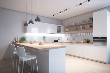 interior white apartment contemporary tabletop home modern kitchen nobody house design. Generative AI.