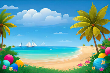 Fototapeta na wymiar summer banner featuring elements such as palm trees
