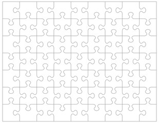 Jigsaw puzzle blank template or cutting guidelines of 63 pieces.
