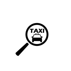 Taxi magnifying glass icon isolated on white background 