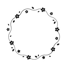 Round Floral Frame Silhouette. Botanical circle border template, simple minimal design element.