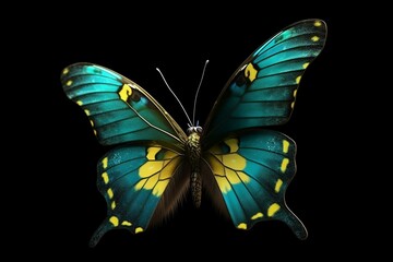 butterfly isolated on black background. Generative AI.