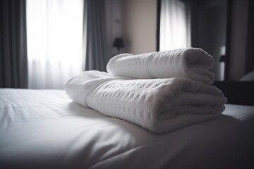 Fototapeta na wymiar room white hotel service home resort bed luxury fresh towel. Generative AI.