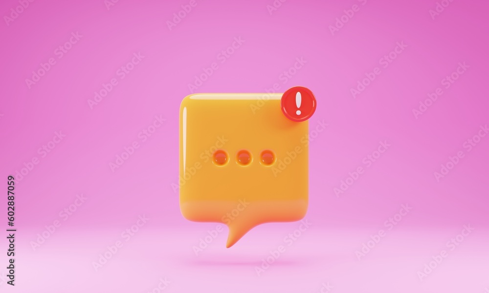 Poster 3d rendering bubble chat with notification icon isolated on pink background. 3d illustration