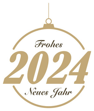 Frohes Neues Jahr Neujahrs Gr&uuml;&szlig;e 2024 vektor in Gold und schwarz
Neujahrs Gr&uuml;&szlig;e in Deutsch.
Abstrakte Weihnachtskugel. Isolierter Hintergrund.