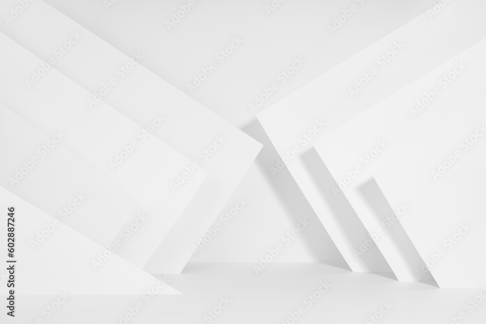 Poster geometric abstract white stage mockup with lines and angles in hard light with shadow in simple cont