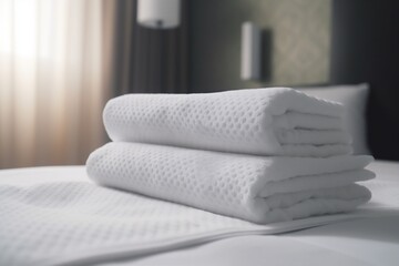 Fototapeta na wymiar service bed white hotel towel home room fresh resort luxury. Generative AI.
