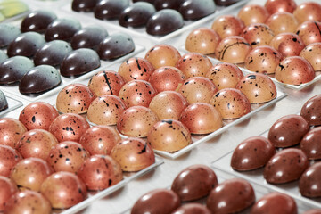 Beautiful confectioner's chocolate eggs in different colors