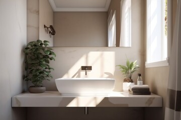Obraz na płótnie Canvas interior modern wall house design counter bathroom luxury sink sunlight faucet. Generative AI.