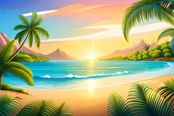 Fototapeta na wymiar summer-themed backgrounds with scenes like a sunny beach, a tropical forest, or a clear blue sky