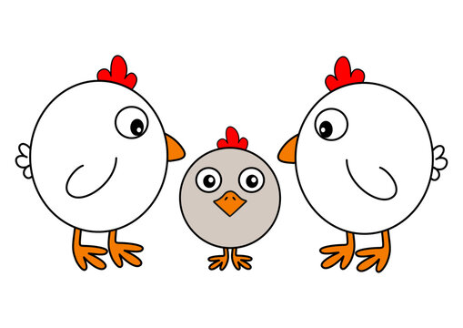 Cute chicken family isolated on white
