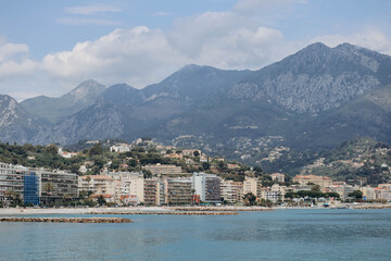 Fototapeta premium Roquebrune, France - 14 May 2023: View of the beach and commune of Roquebrune Cap Martin on the French Riviera