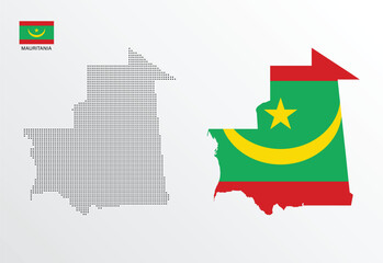 Set of political maps of Mauritania with regions isolated and flag on white background