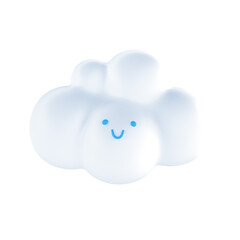 White 3d cloud icon face. Render soft round cartoon fluffy cloud icon shape illustration isolated transparent png background