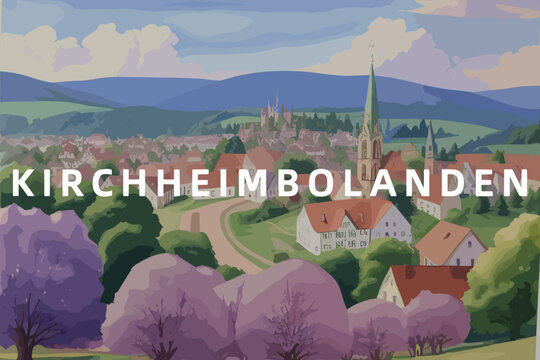 Kirchheimbolanden: Beautiful painting of an German town with the name Kirchheimbolanden in Rheinland-Pfalz