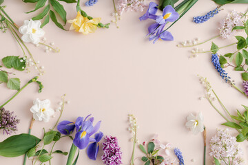 Beautiful tenderness floral background. Birthday, Happy Women's Day, Mother's Day. Flat lay, top view, copy space. Floral banner