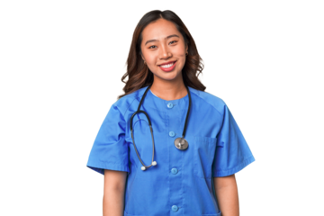 A young nurse chinese woman happy, smiling and cheerful.