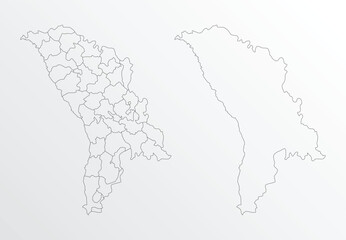 Obraz premium Black Outline vector Map of Moldova with regions on white background