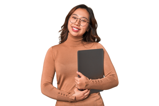 A young asian woman working with her laptop