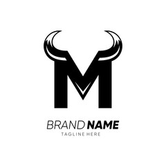 Letter M Bull Horn Logo Design Vector Icon Graphic Illustration Background Template