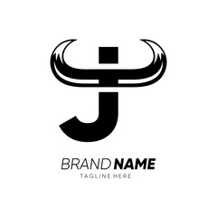 Letter J Bull Horn Logo Design Vector Icon Graphic Illustration Background Template