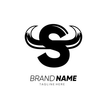 Letter S Bull Horn Logo Design Vector Icon Graphic Illustration Background Template