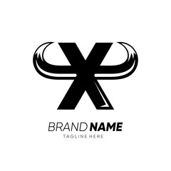 Letter X Bull Horn Logo Design Vector Icon Graphic Illustration Background Template