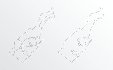 Black Outline vector Map of Monaco with regions on white background