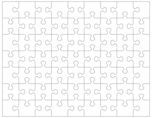 Jigsaw puzzle blank template or cutting guidelines of 63 pieces.
