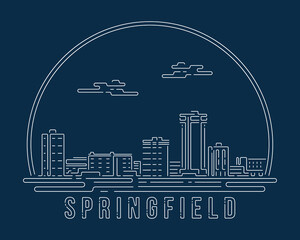 Springfield, Missouri - Cityscape with white abstract line corner curve modern style on dark blue background, building skyline city vector illustration design - obrazy, fototapety, plakaty