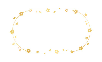 Gold Oval Floral Frame Silhouette Doodle. Golden Botanical border template, flourish design element for wedding, greeting card.