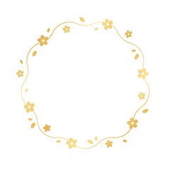 Gold Round Floral Frame. Botanical circle border template, simple minimal design element.