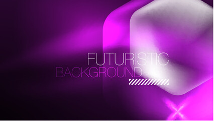 Glowing neon hexagons in dark space. Digital technology cyberspace hi-tech techno abstract background template