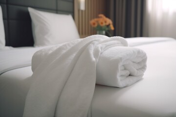 bath bed window towel spa flower comfortable modern welcome bedchamber. Generative AI.