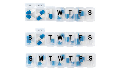 Daily meds organizer cut out, the concept of taking medication.