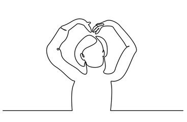 young beautiful woman heart sign health love happy line art