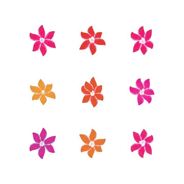 Set of 9 red and pink Watercolor flower illustration icons, simple beautiful composition of decorative elements, isolated on grey background, hand drawing.