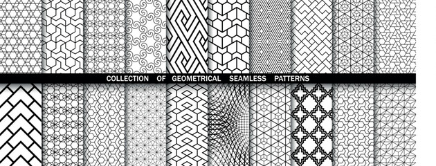 Geometric set of seamless black and white patterns. Simpless vector graphics