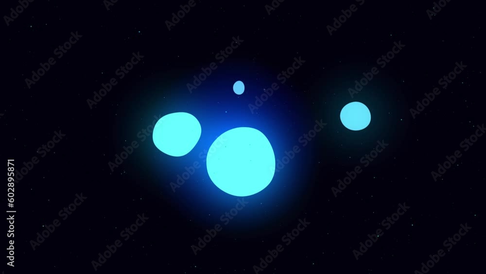 Poster abstract background with morphing blue neon bubbles isolated on a dark background. design. glowing s