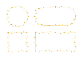 Gold Floral Frame Set. Spring border template, flourish design element for wedding, greeting card.