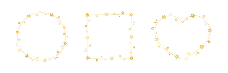 Golden Floral Frame Set. Botanical border template, flourish design element for wedding, greeting card.