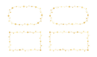 Gold Floral Frame Silhouette Set. Spring border template, flourish design element for wedding, greeting card.