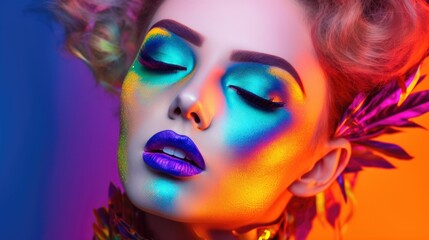 Fashion portrait of model with creative vibrant color make-up. Generative AI