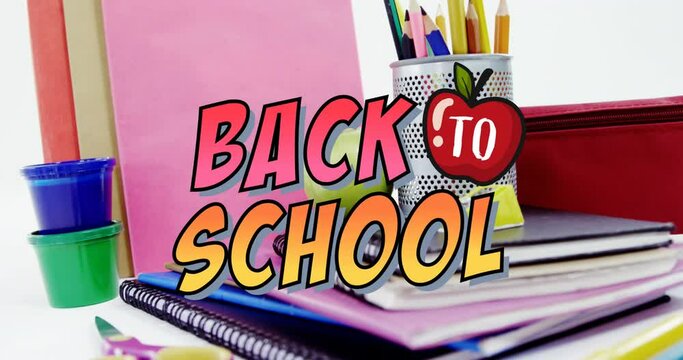 Animation of back to school text over school items