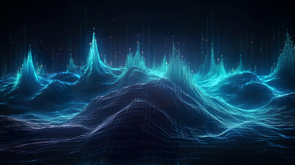Wave of bright particles. Sound and music visualization. Abstract digital background.