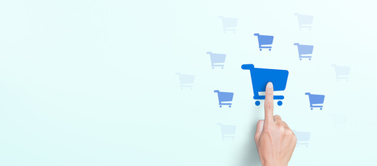 e-commerce, online store shopping business. copy space © Worawut