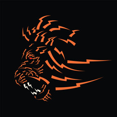vector illustration of lion face made up of thunder