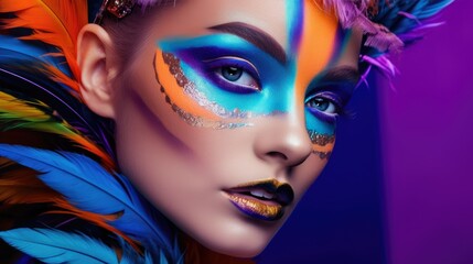 Fashion portrait of model with creative vibrant color make-up. Generative AI