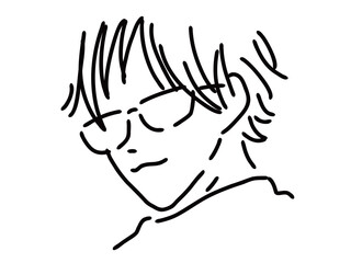 メガネのかっこいい男性のシンプルな線画／手描きイラスト素材
